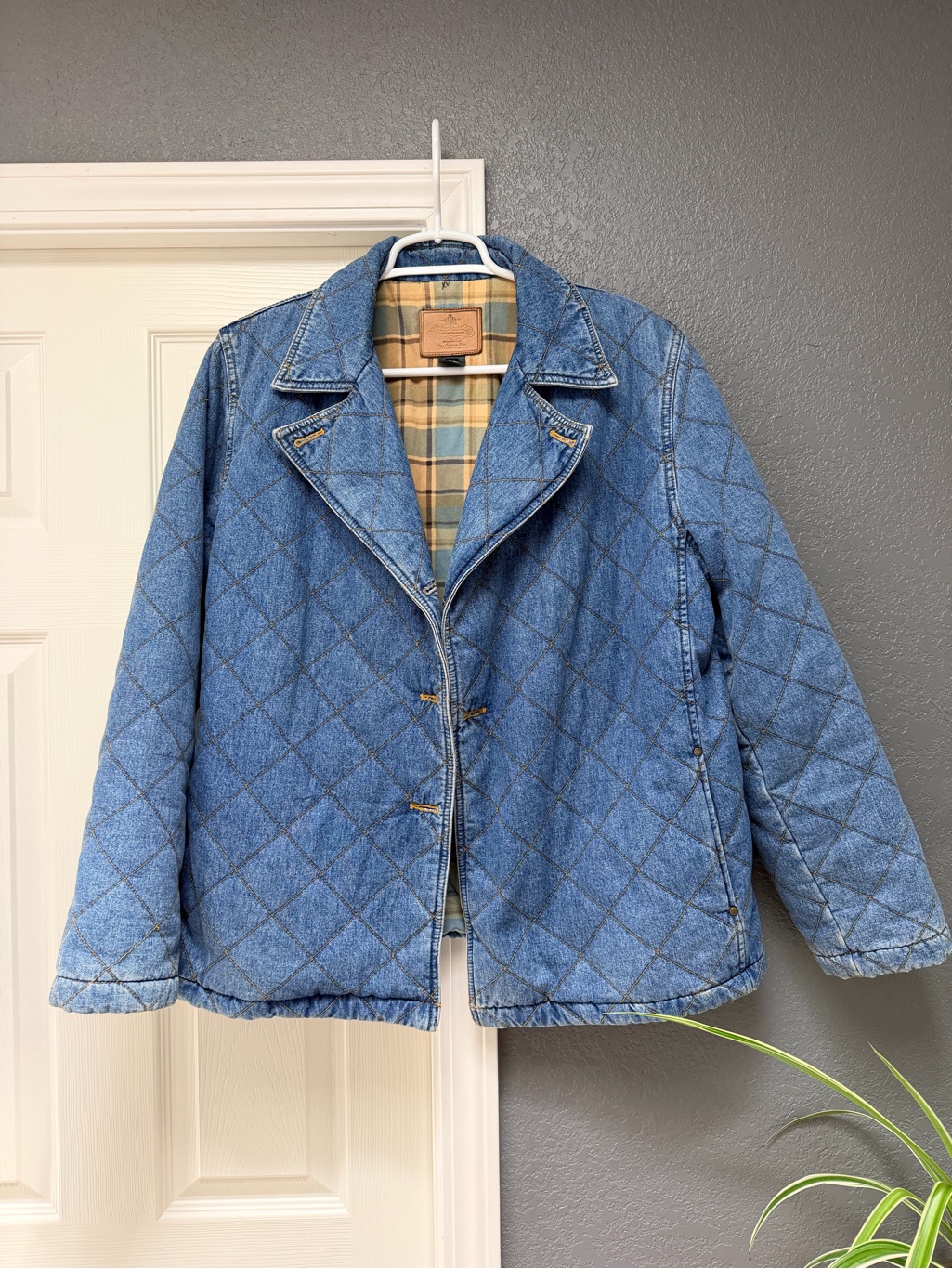 Lauren Ralph Lauren Quilted Denim Jacket With Plaid Lining - Blue